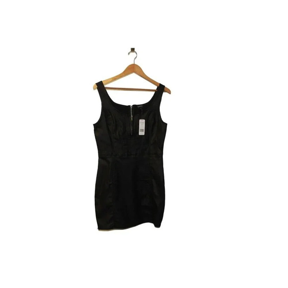 NEW bebe Coated Denim Zip Front Black Dress Sexy Stretchy Womens MSRP $139 SZ 12 - Picture 1 of 16